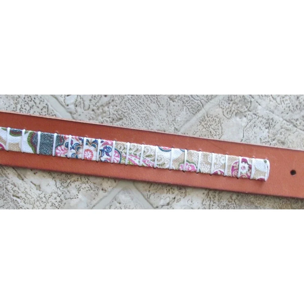 Fossil Leather Belt 40 in Multicolor Boho Festival Floral Flowers
